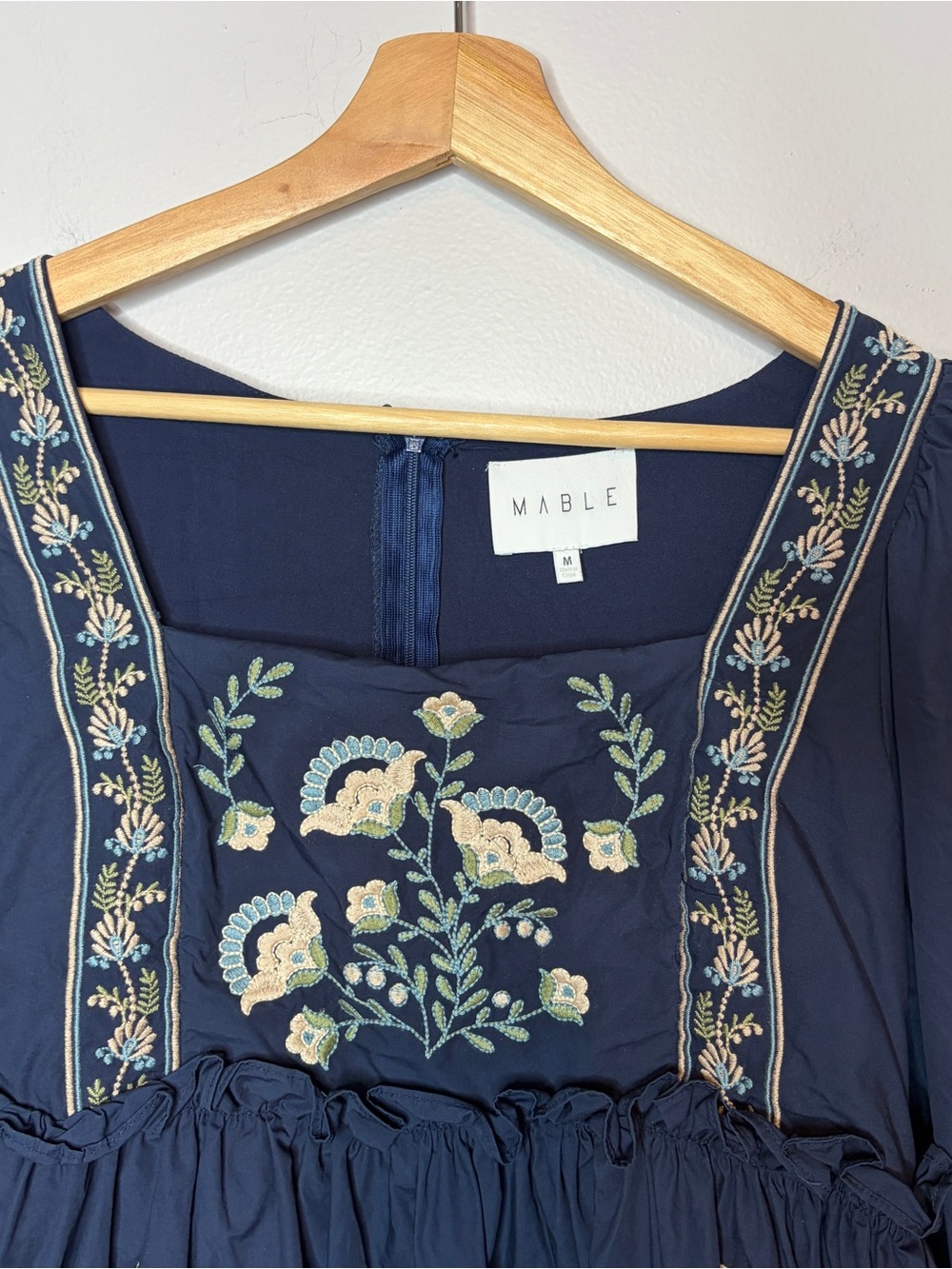 MABLE Navy Floral-Embroidered Square-Neck Mini Dress - Picture 6 of 9